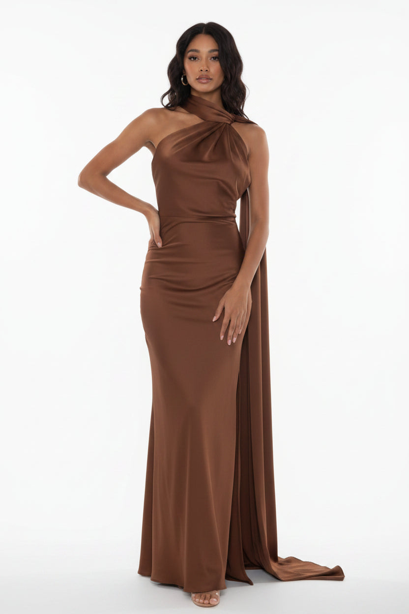 Satin Halter Backless Maxi Dress