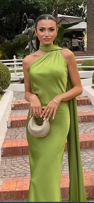 Satin Halter Backless Maxi Dress