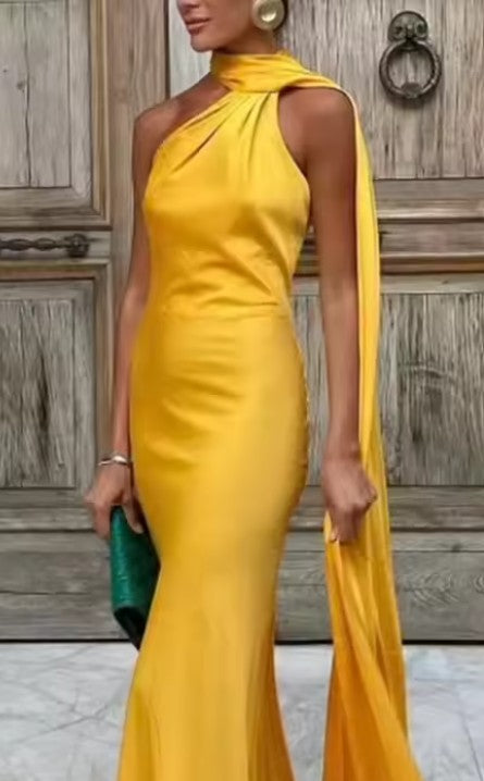 Satin Halter Backless Maxi Dress