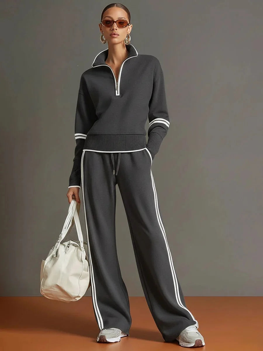 Casual Striped Hoodie Set