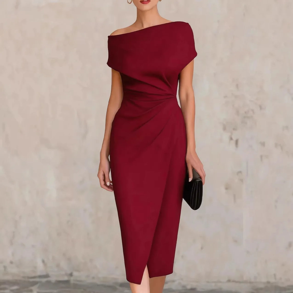Elegant One-Shoulder Pleat Dress