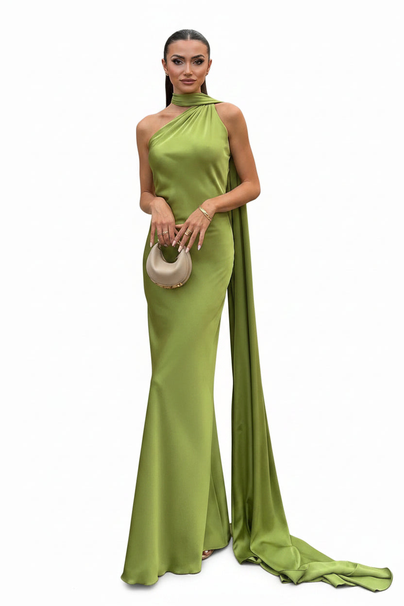 Satin Halter Backless Maxi Dress