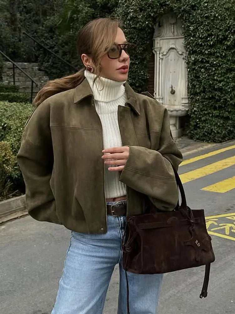 Vintage Suede Casual Bomber Jacket
