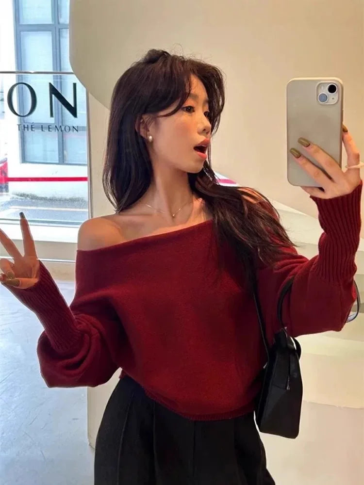 Slash Neck Knit Pullover