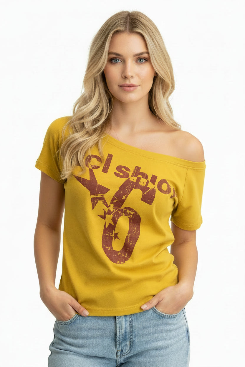 Vintage Summer Off-Shoulder Top Casual Crop