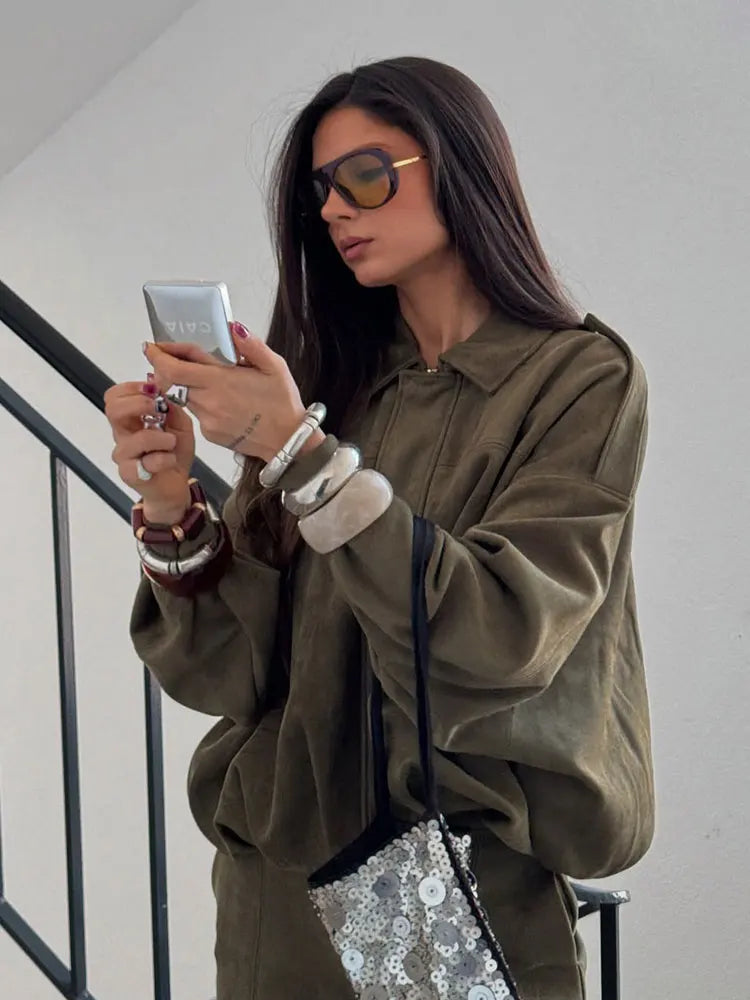 Vintage Suede Casual Bomber Jacket