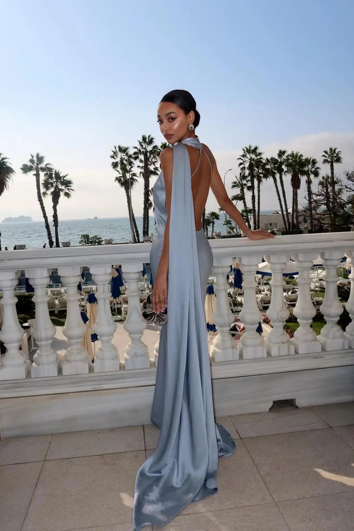 Satin Halter Backless Maxi Dress