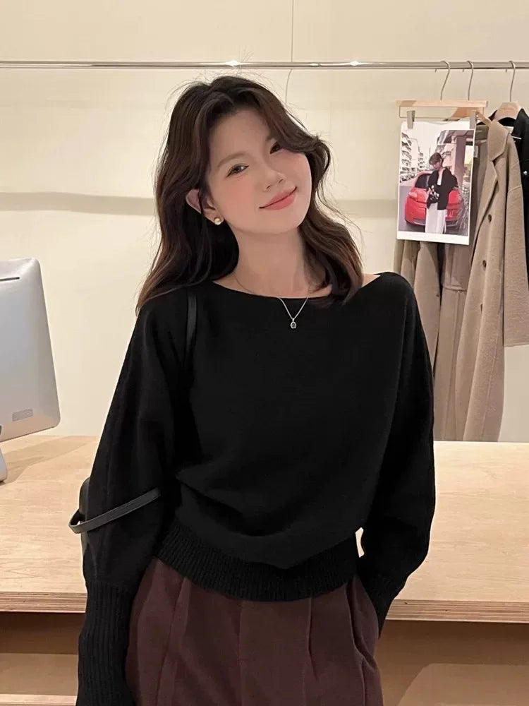 Slash Neck Knit Pullover