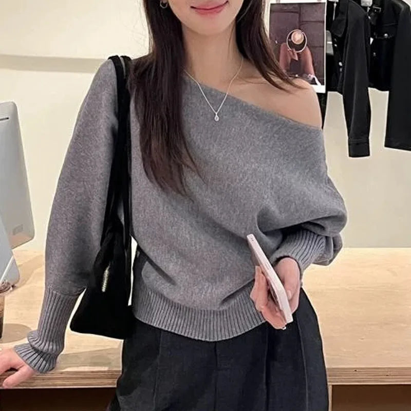 Slash Neck Knit Pullover