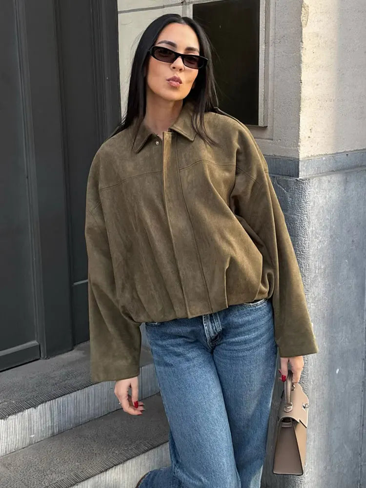 Vintage Suede Casual Bomber Jacket
