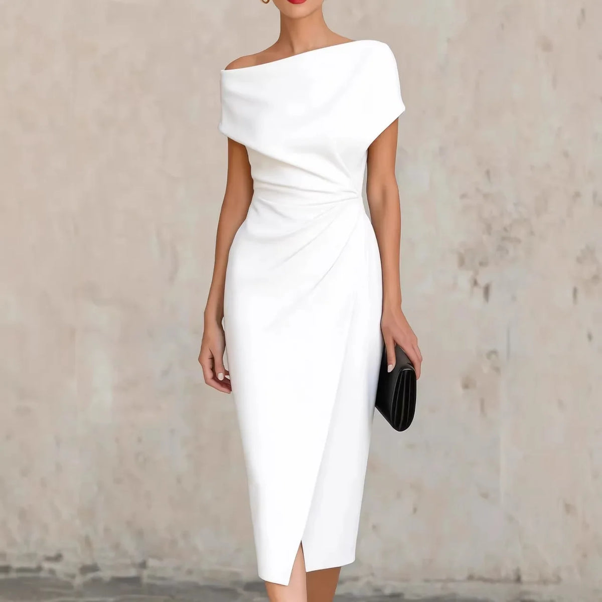Elegant One-Shoulder Pleat Dress